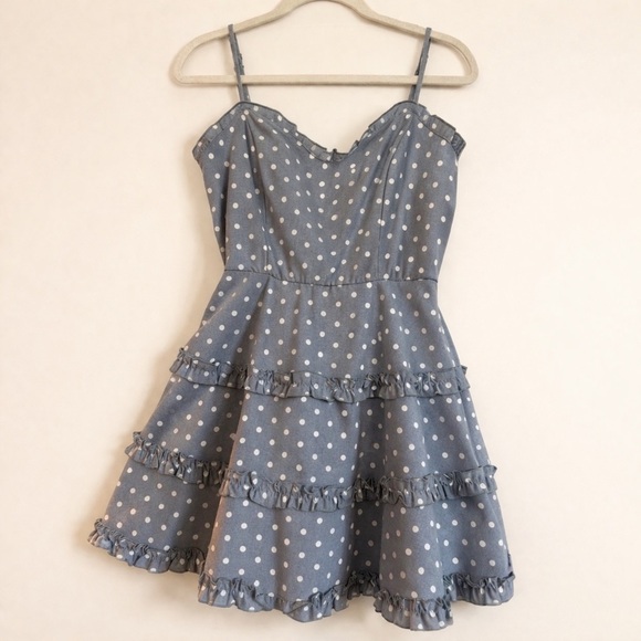 Dresses & Skirts - Blue Polka Dot Ruffle Mini Dressed